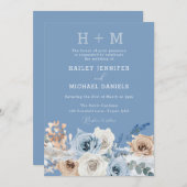 Modern Monogram Boho Dusty Blue Floral Wedding Kaart (Voorkant / Achterkant)