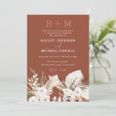 Modern Monogram Boho Floral Terracotta Wedding Kaart (Staand voorkant)