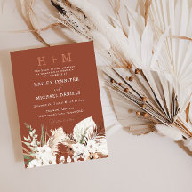 Modern Monogram Boho Floral Terracotta Wedding