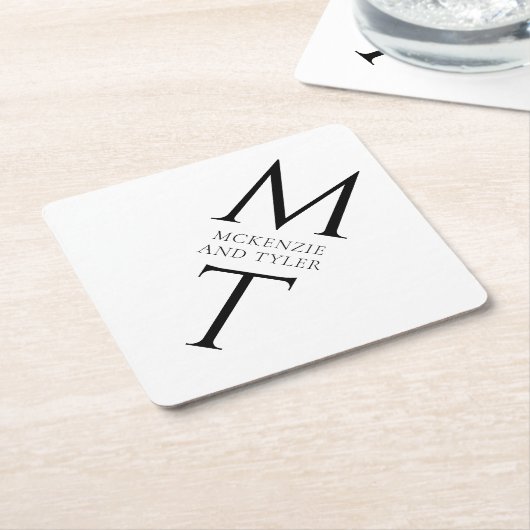 Modern Monogram Bold Zwart Initialen Kartonnen Onderzetters (Schuin)