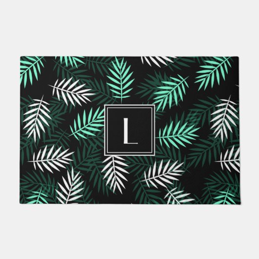 Modern Monogram Botanisch Blad Patroon Deurmat (Voorkant)