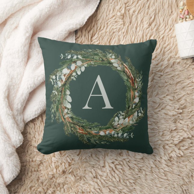 Modern monogram botanische krans elegant groen kussen (Deken)