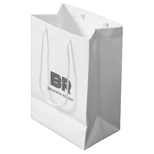 Modern Monogram Branding Logo Stijlvol Wit Medium Cadeauzakje (Voorkant Gekanteld)