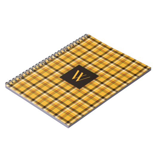 Modern Monogram Brown Plaid Tartan Notitieboek (Linkerzijde)
