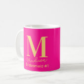 Modern Monogram Bruidsmeisje nummer 1 Hot Pink Koffiemok (Voorkant links)