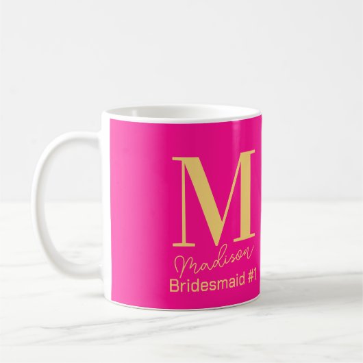Modern Monogram Bruidsmeisje Nummer 1 Hot Roze Koffiemok (Links)