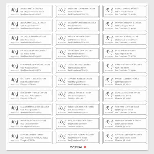 Modern + Monogram Bruiloft Gast Namen Adres Sticker (Vel)