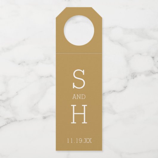 Modern Monogram Bruiloft Goud - kan kleur bewerken Flessenhanger (Voorkant)