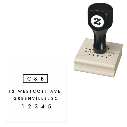 Modern Monogram bruiloft Rendement Adres Rubberstempel (Gestempeld)