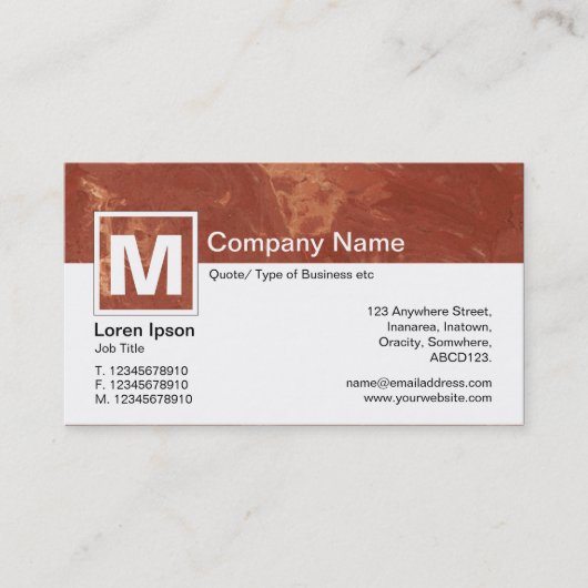 Modern Monogram - Bruin Marmer Visitekaartje (Voorkant)