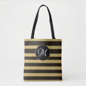 Modern monogram bruin striped patroon tote bag (Voorkant)