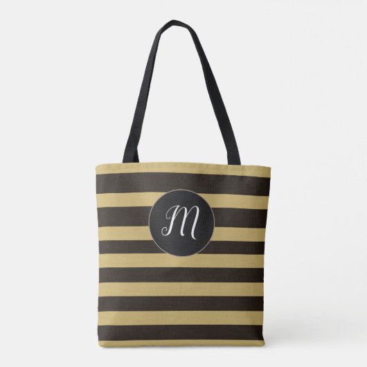 Modern monogram bruin striped patroon tote bag (Achterkant)