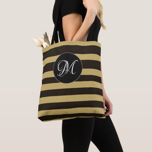Modern monogram bruin striped patroon tote bag (Dichtbij)