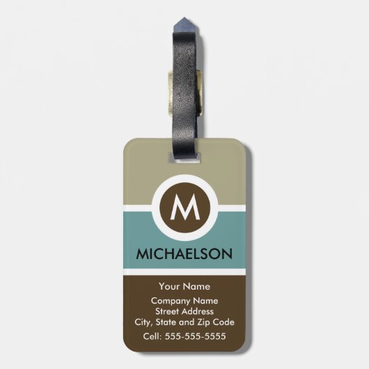 Modern Monogram Business Bagagelabel - Blauw/bruin (Achterkant verticaal)