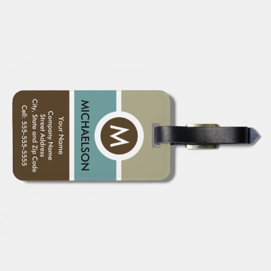 Modern Monogram Business Bagagelabel - Blauw/bruin (Achterkant horizontaal)