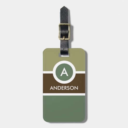 Modern Monogram Business Bagagelabel - Groen/Bruin (Voorkant verticaal)
