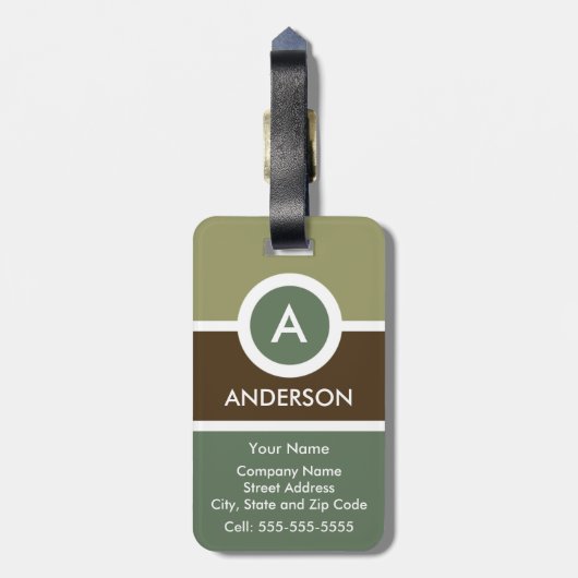 Modern Monogram Business Bagagelabel - Groen/Bruin (Achterkant verticaal)