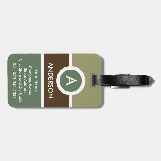 Modern Monogram Business Bagagelabel - Groen/Bruin (Achterkant horizontaal)