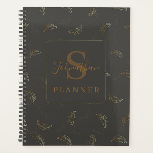 Modern Monogram Business Black - Gold Planner (Voorkant)