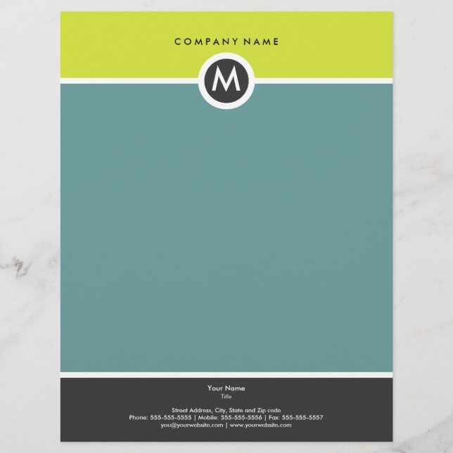 Modern Monogram Business Letterhead Persoonlijk Briefhoofd (Voorkant)