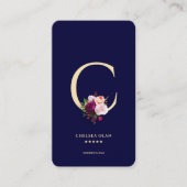 Modern Monogram C Bloemen Midnight Blue Goud Visitekaartje (Voorkant)