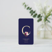 Modern Monogram C Bloemen Midnight Blue Goud Visitekaartje (Staand voorkant)