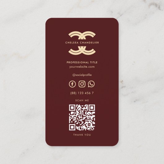 Modern Monogram C Professional Red Maroon Goud Visitekaartje (Achterkant)