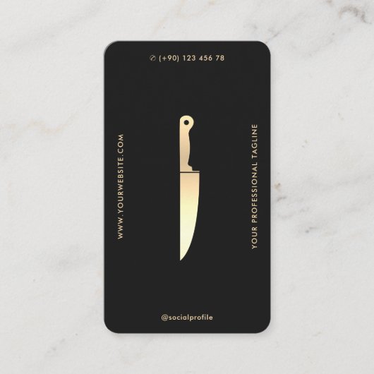 Modern Monogram Chef Zwart Goud Mes Premium Visitekaartje (Voorkant)