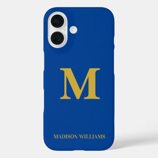 Modern Monogram Chic Blauw Goud Stijlvol Minimalis Case-Mate iPhone Case (Achterkant)