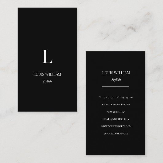 Modern Monogram Chic Minimalist Professioneel Zwar Visitekaartje (Voorkant / Achterkant)