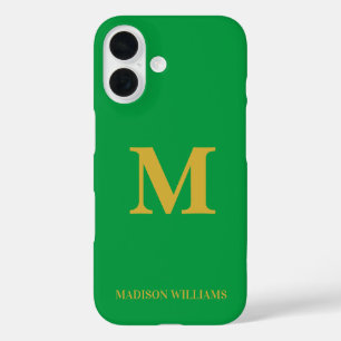 Modern Monogram Chique Groen Goud Stijlvol Minimal iPhone 16 Hoesje