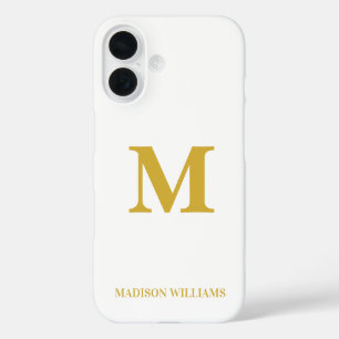 Modern Monogram Chique Wit Goud Stijlvolle Minimal iPhone 16 Hoesje