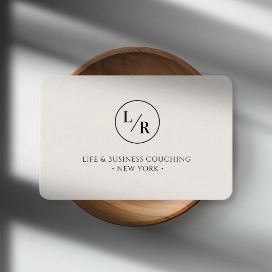 Modern, monogram, cirkel, beige visitekaartje