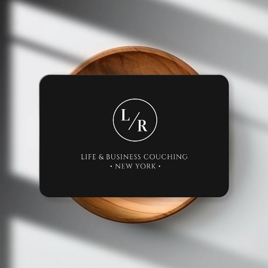 Modern, monogram, cirkel, zwart visitekaartje