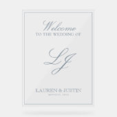 Modern Monogram Classic Dusty Blue Script Welkom Acryl Bord (Voorkant)