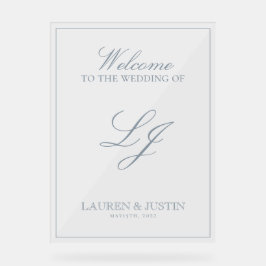 Modern Monogram Classic Dusty Blue Script Welkom Acryl Bord