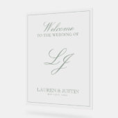 Modern Monogram Classic Sage Green Script Welkom Acryl Bord (Hoek)