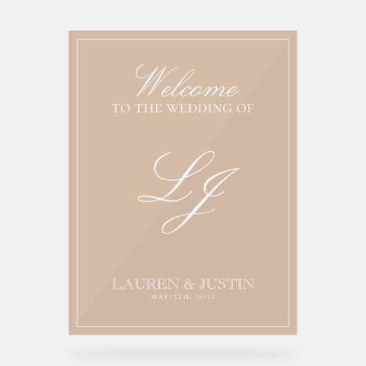 Modern Monogram Classic Terracotta Script Welkom Acryl Bord (Voorkant)