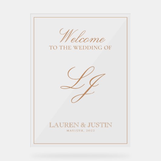 Modern Monogram Classic Terracotta Script Welkom Acryl Bord (Voorkant)