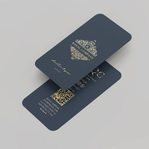 Modern Monogram Company Donkerblauwe Gouden Orname Visitekaartje