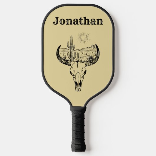 Modern Monogram | Cowboy Koe Skull Desert Pickleball Paddle (Voorkant)