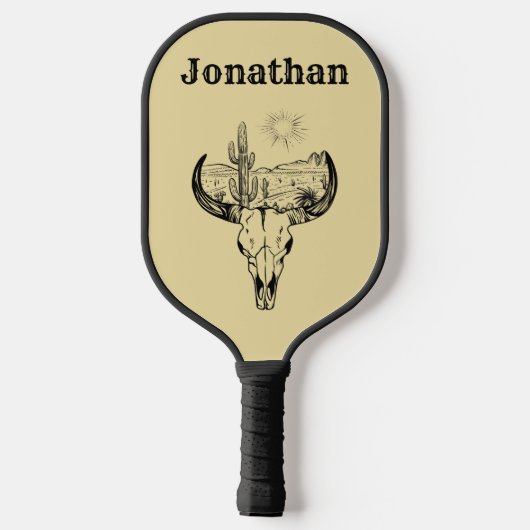 Modern Monogram | Cowboy Koe Skull Desert Pickleball Paddle (Achterkant)