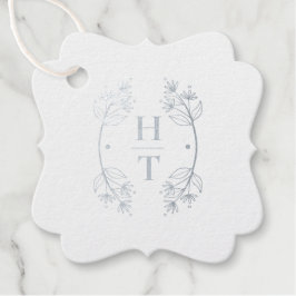 Modern Monogram Crest Stofblauw Trouw Welkom Bedankjes Labels