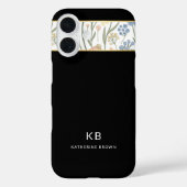 Modern Monogram Cute Zwart Bloemmotief Case-Mate iPhone Case (Achterkant)