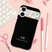 Modern Monogram Cute Zwart Bloemmotief Case-Mate iPhone Case