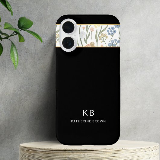 Modern Monogram Cute Zwart Bloemmotief Case-Mate iPhone Case