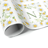 Modern Monogram Daisies Floral Cadeaupapier (Rol Hoek)