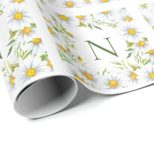 Modern Monogram Daisies Floral Cadeaupapier (Rol Hoek)