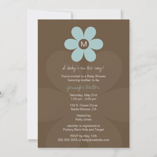 Modern Monogram Daisy Baby shower Invitation Kaart (Voorkant)