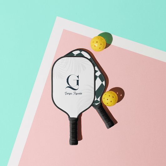 Modern Monogram | Dambord Patroon Design Pickleball Paddle